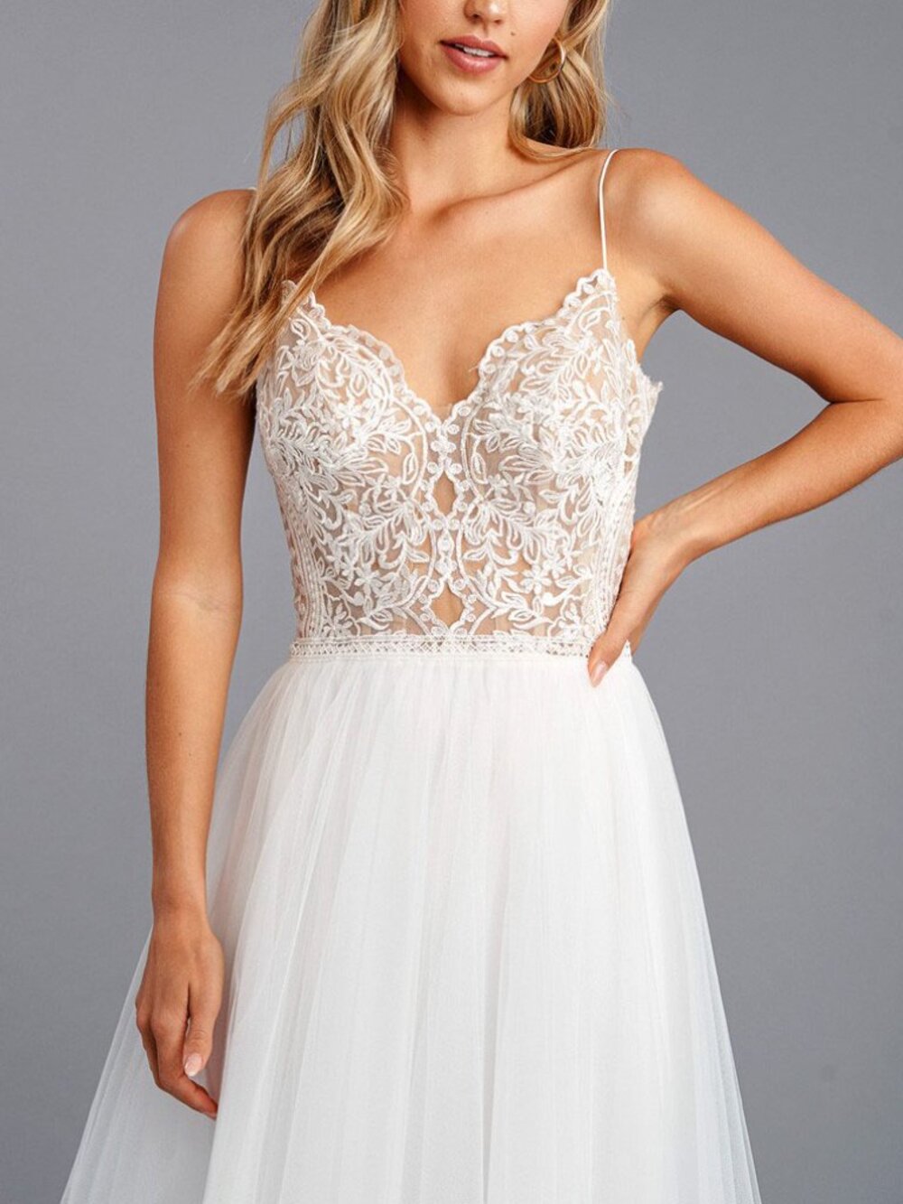 Off White Filigree Sweetheart Neck Formal A-line Wedding Dress 14